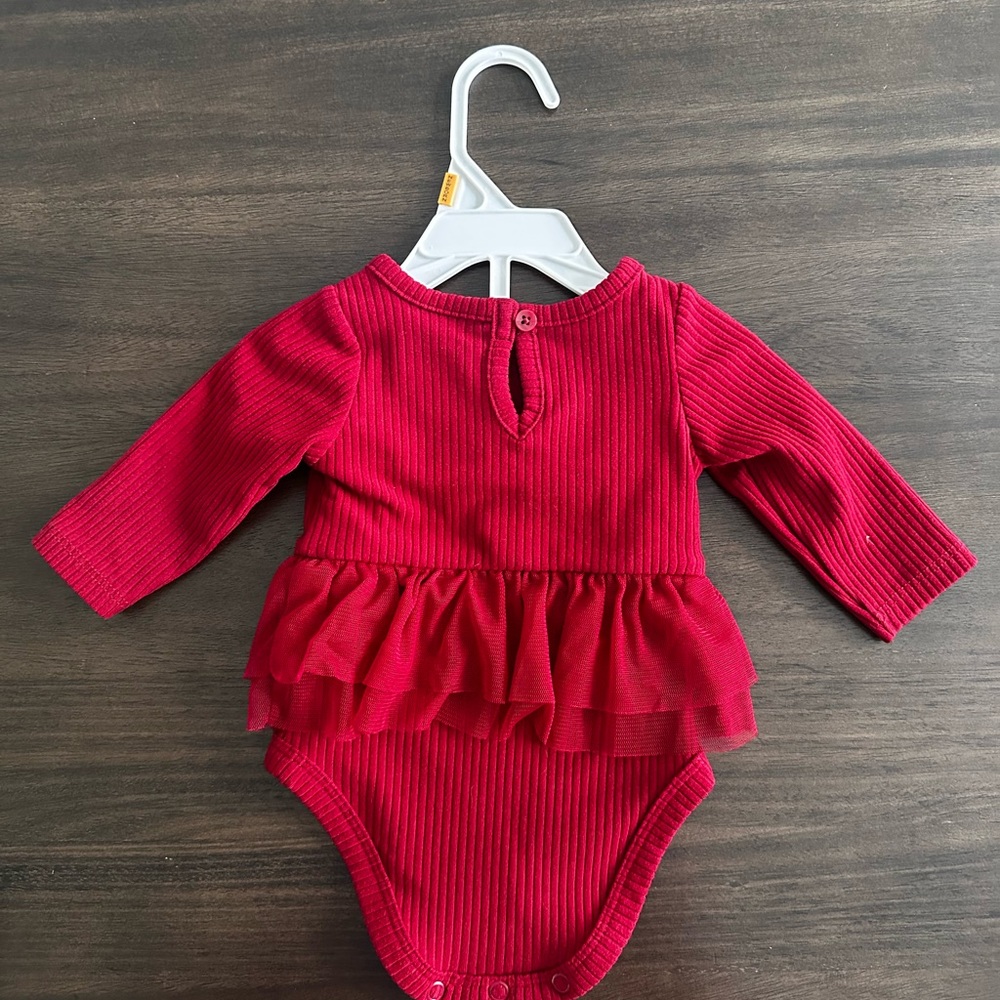 Carter's Red Ribbed Tulle Ruffle Bodysuit & Pants Set - Picture 2 of 3